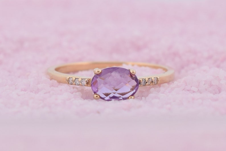 14K Goud Atlanta Amethist Diamant Ring