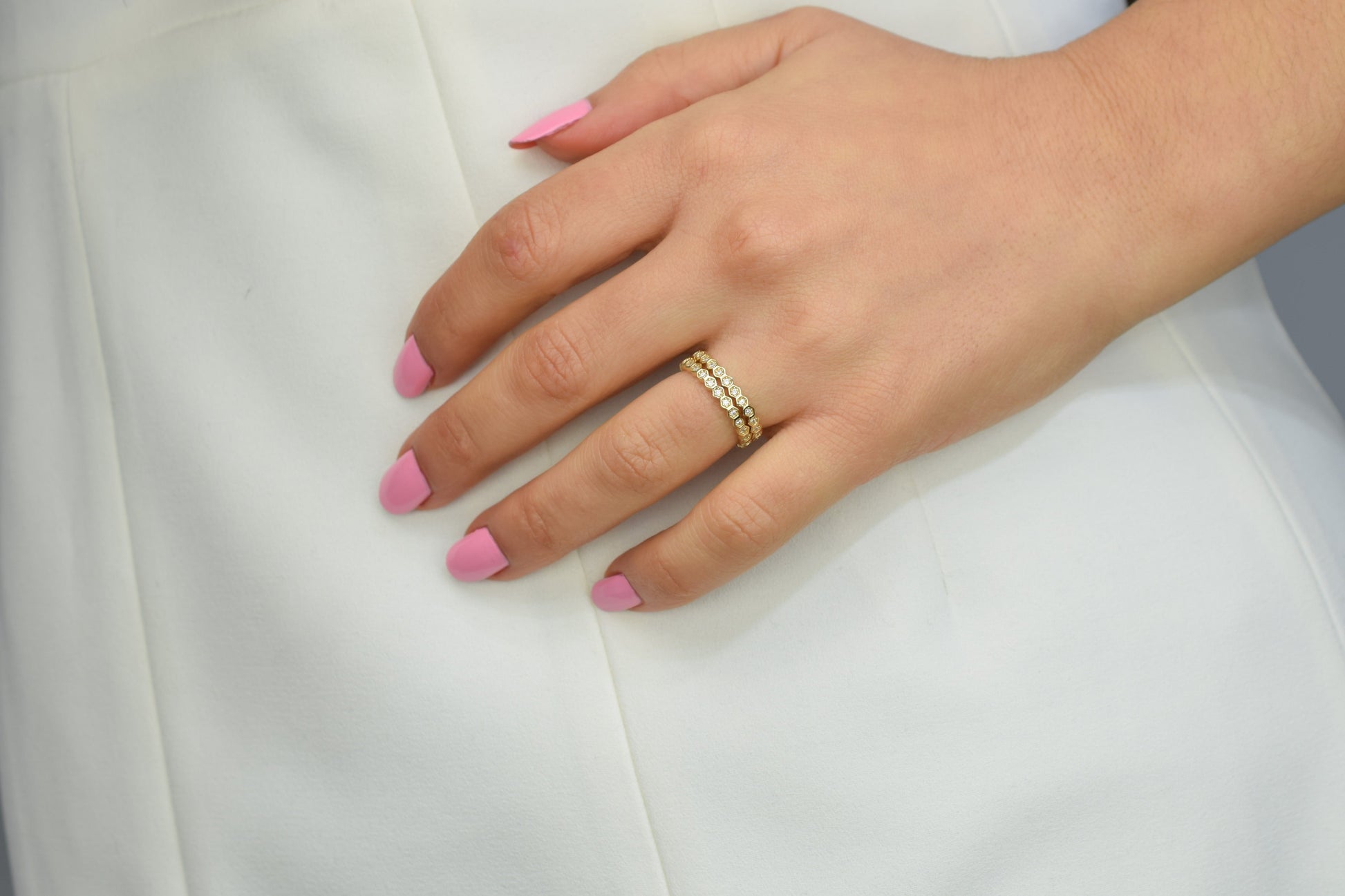 gouden honingraat aanschuifring, aanschuifring rosegoud, gouden ring honey, unieke ring, stapelring zilver, rosegoud aanschuifring