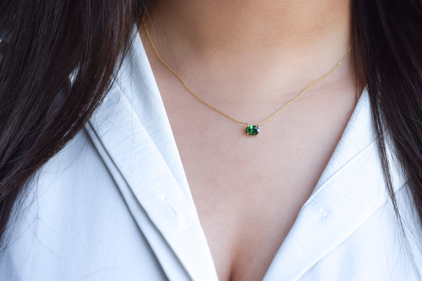 VerOna 14K Gold Ovaal Smaragd Ketting