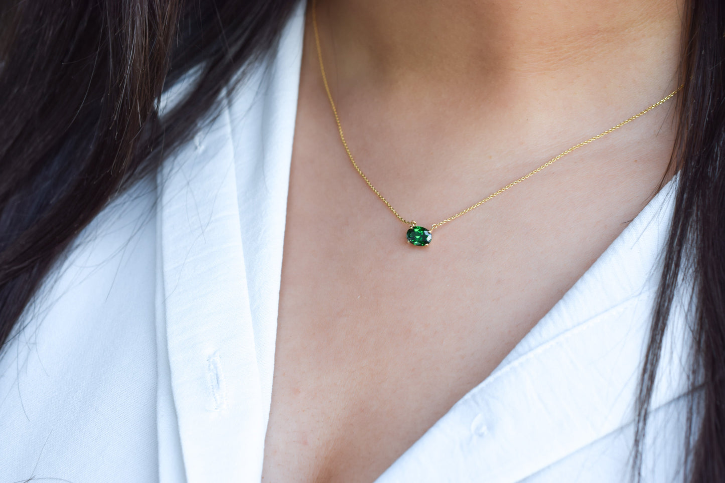 VerOna 14K Gold Ovaal Smaragd Ketting