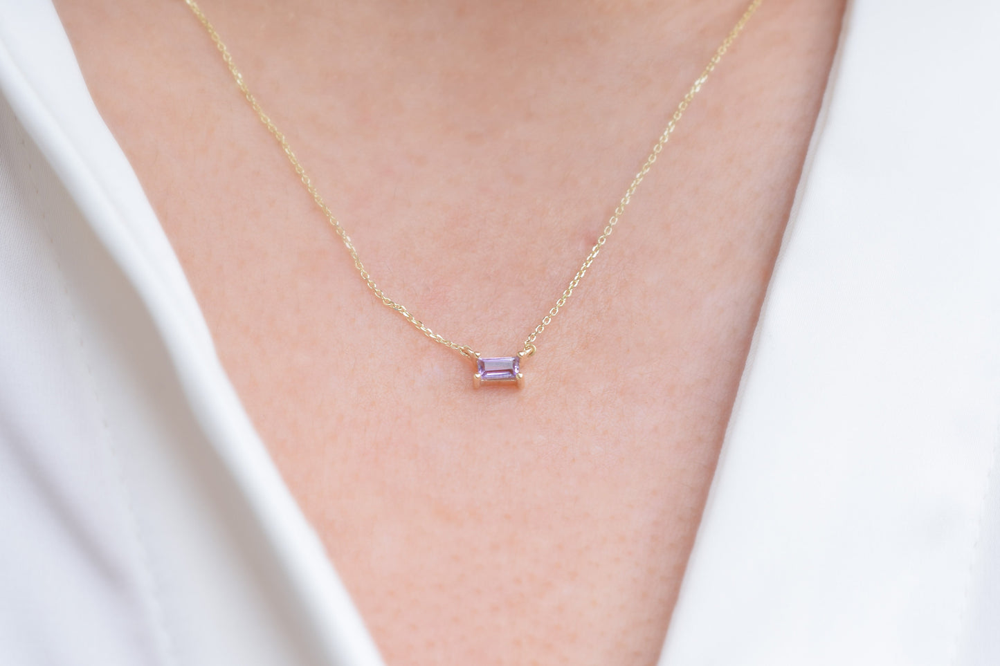 14K Goud Amethist Baquette Ketting