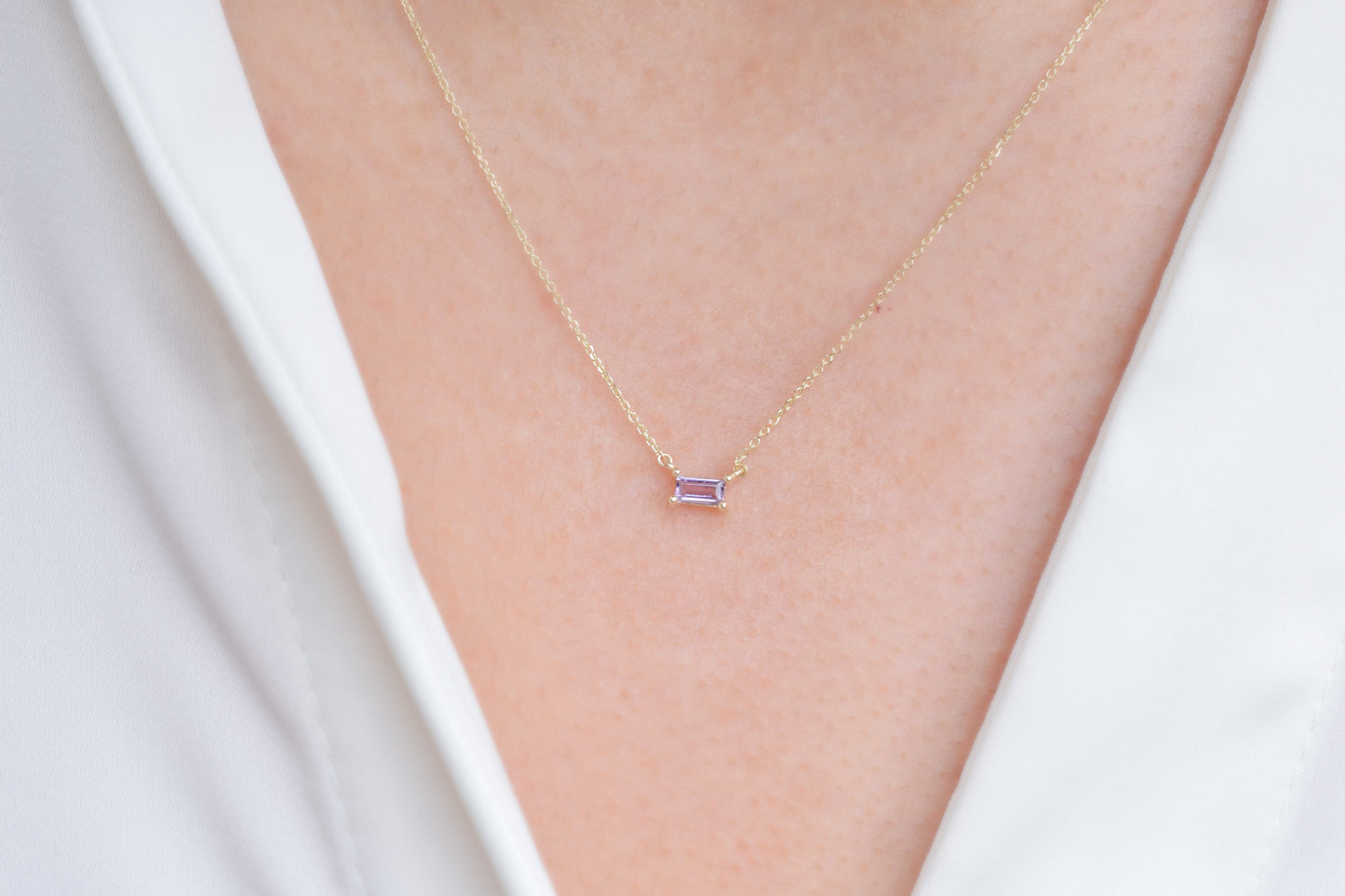 14K Goud Amethist Baquette Ketting