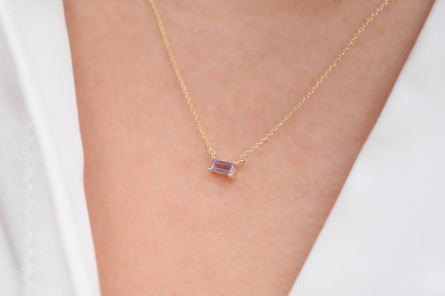 14K Goud Amethist Baquette Ketting