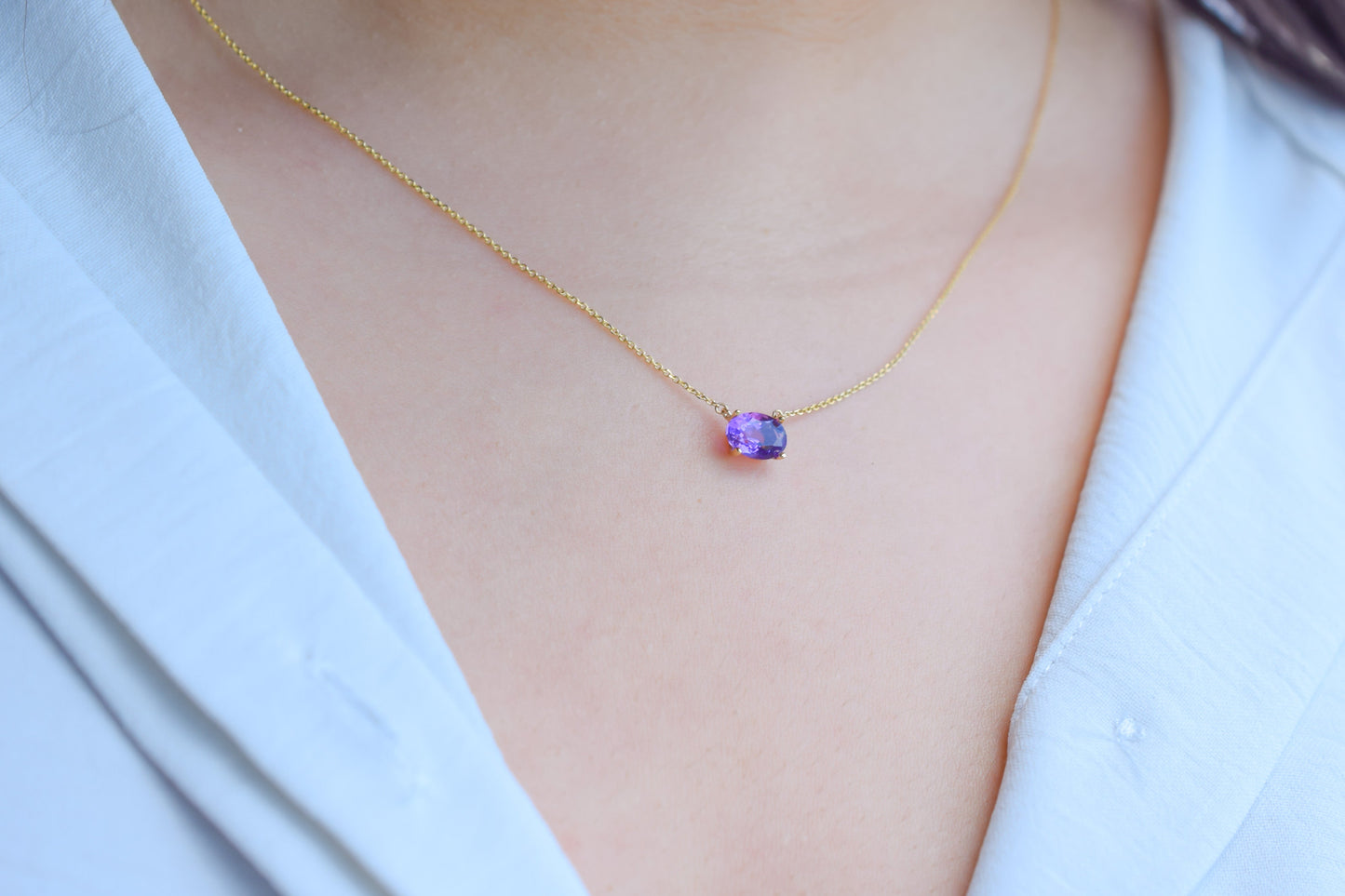 VerOna 14K Gold Ovaal Amethyst Ketting