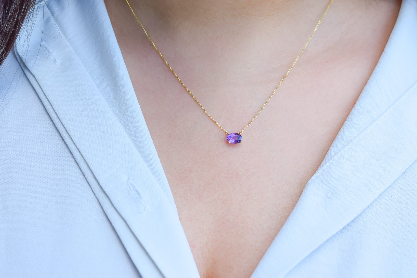 VerOna 14K Gold Ovaal Amethyst Ketting