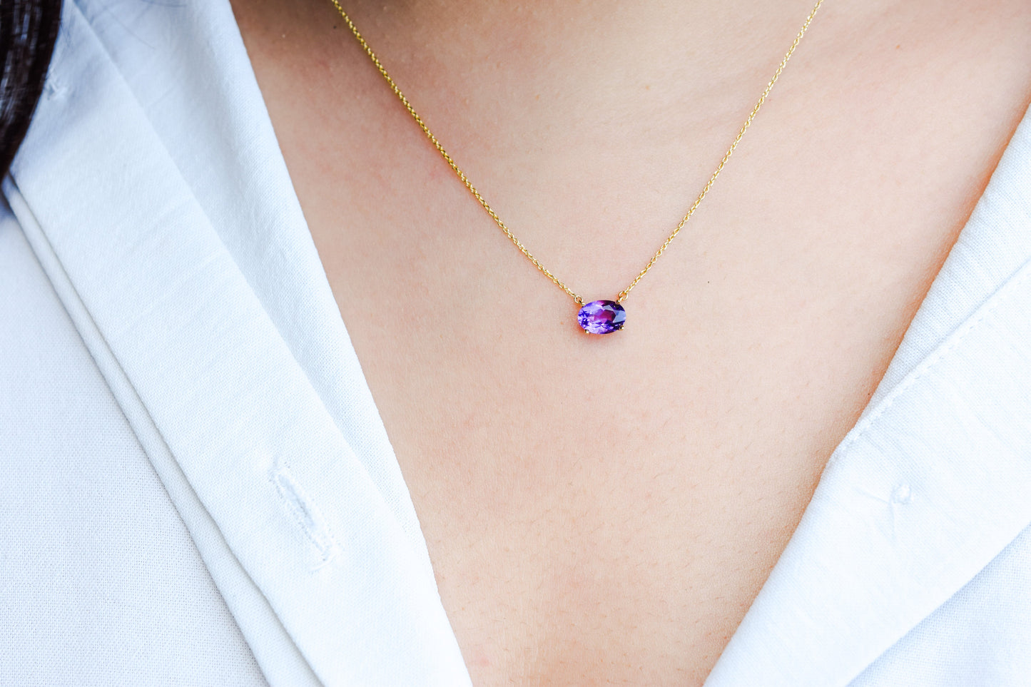 VerOna 14K Gold Ovaal Amethyst Ketting
