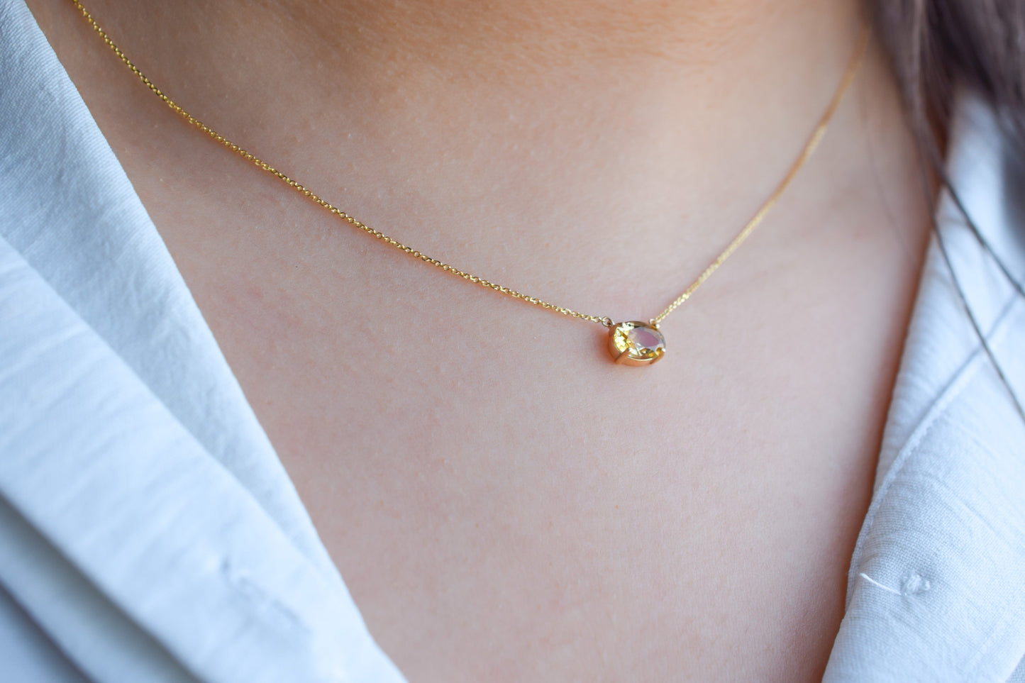 VerOna 14K Gold Ovaal Citrien Ketting