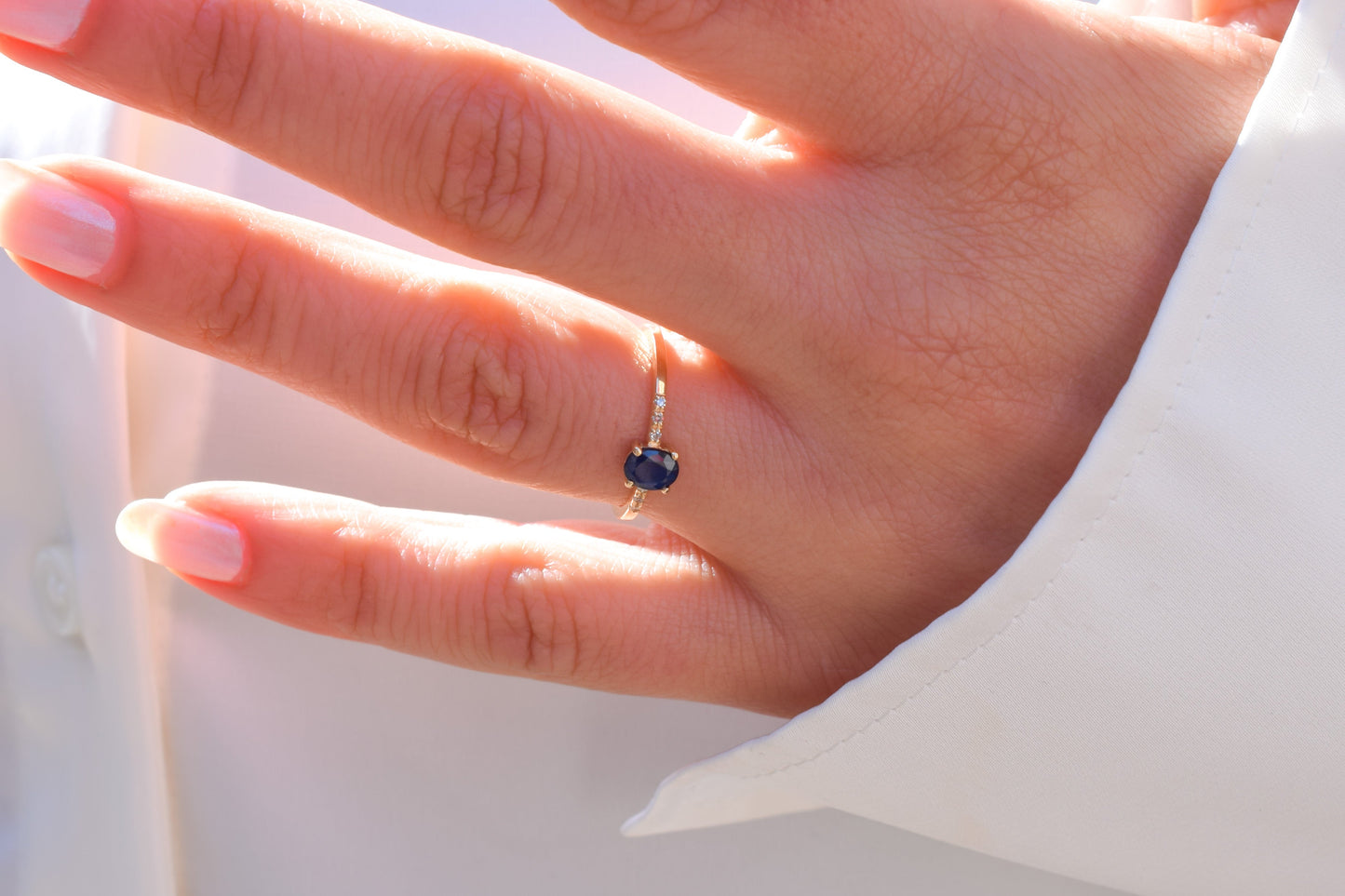 14K Goud Diamant Saffier Eva Ring