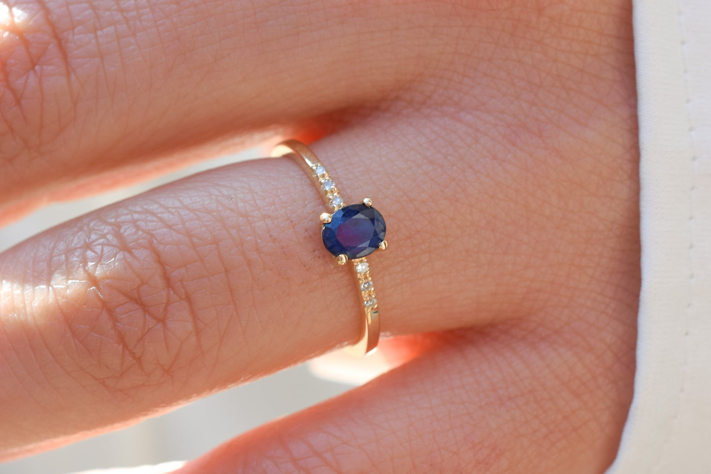 14K Goud Diamant Saffier Eva Ring