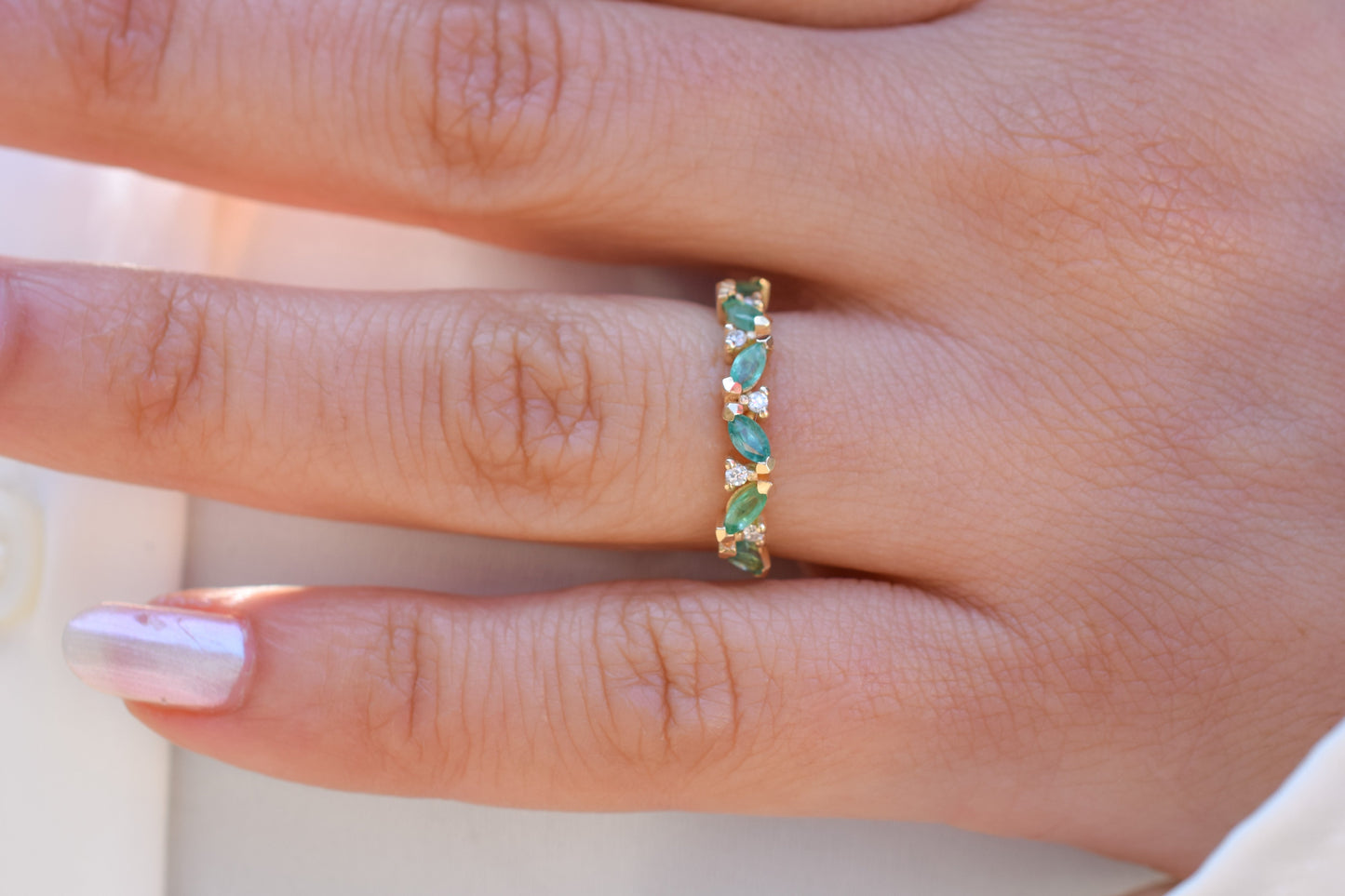 14K Diamant Smaragd Ana Ring