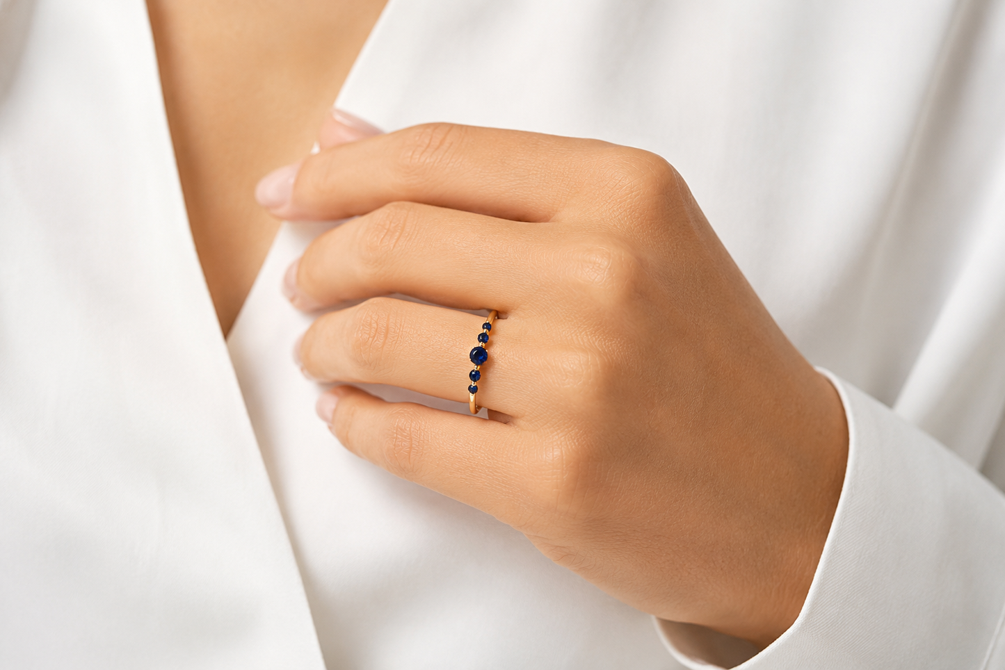 14K Goud Saffier Navy Ring