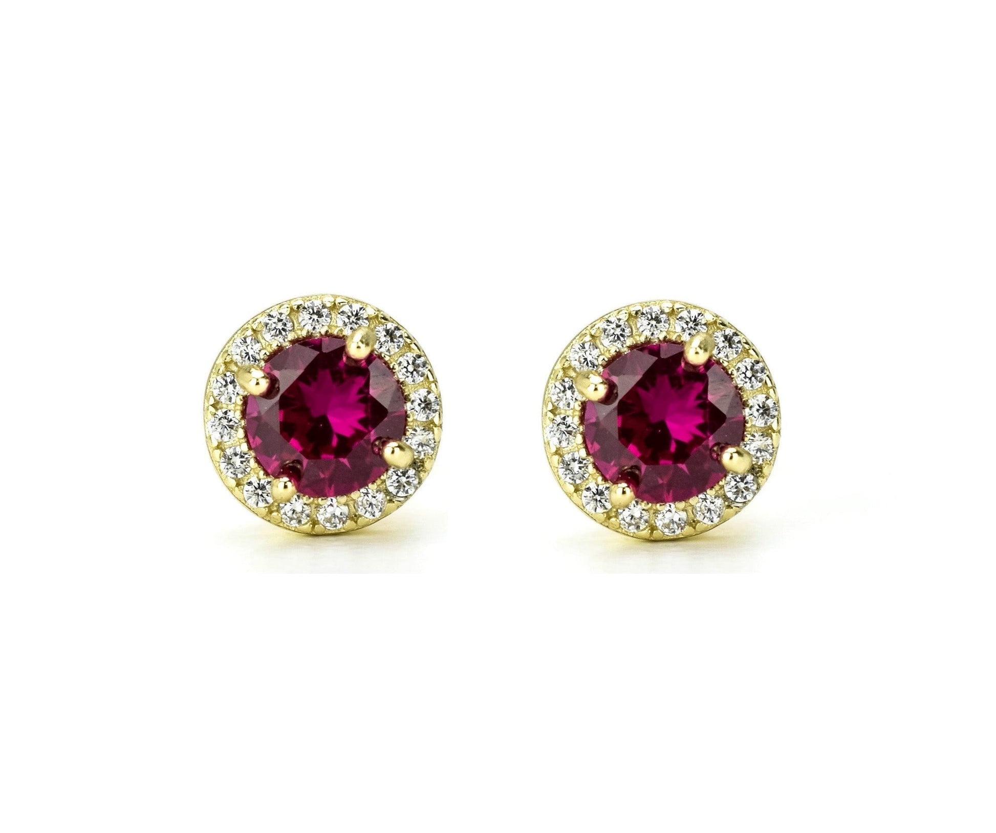 gouden robijn oorbellen, oorbellen robij, 18k gouden robijn oorsieraden, oorbellen ruby, ruby gold oorbellen, birthstone oorbellen, geboortesteen oorbellen, rode oorbellen, ronde oorbellen, gouden ruby oorknoppen, sieraden, gouden sieraden, zilveren rode oorbellen