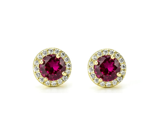 gouden robijn oorbellen, oorbellen robij, 18k gouden robijn oorsieraden, oorbellen ruby, ruby gold oorbellen, birthstone oorbellen, geboortesteen oorbellen, rode oorbellen, ronde oorbellen, gouden ruby oorknoppen, sieraden, gouden sieraden, zilveren rode oorbellen
