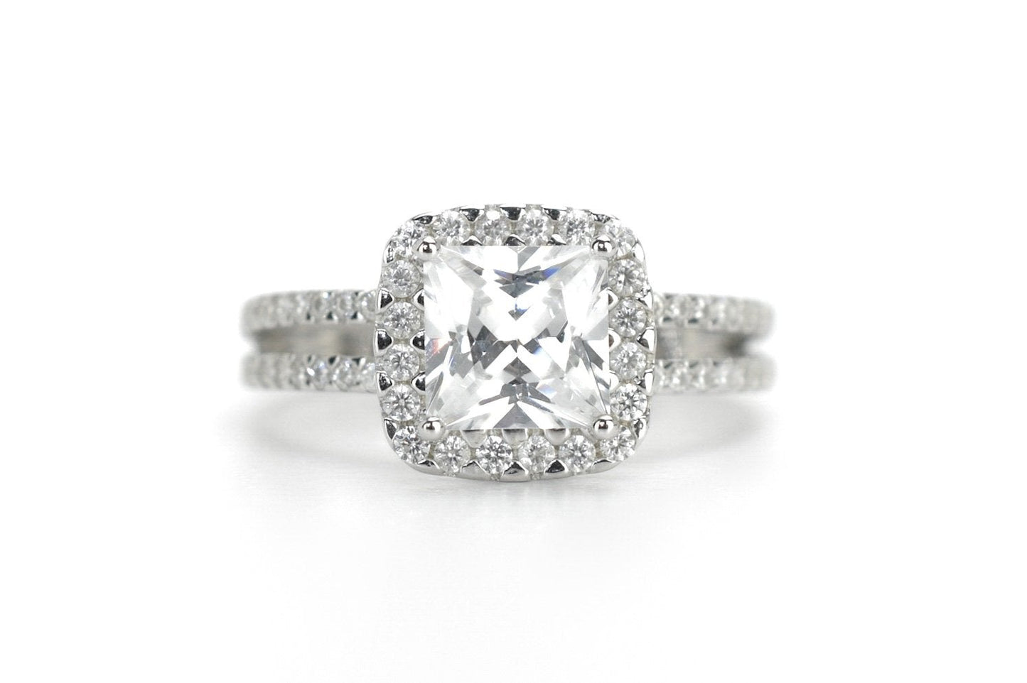 rose goud ring, dubbele rose ring, 18k rose ring, dubbele ring rosegoud, prinsesgeslepen ring, grote steen ring, vierkante steen, velovingsring, zilveren verlovigsring
