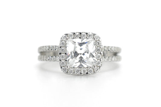 rose goud ring, dubbele rose ring, 18k rose ring, dubbele ring rosegoud, prinsesgeslepen ring, grote steen ring, vierkante steen, velovingsring, zilveren verlovigsring