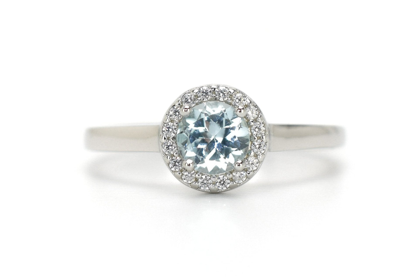 blauwe topaas ring, 18k gouden topaas ring, verlovingsring, halo ring, halo topaas ring, 