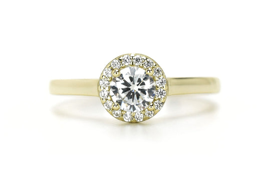 halo gouden ring, 18k goud, verlovingsring, ronde ring, gouden ronde ring, stapel ring, bruidsring