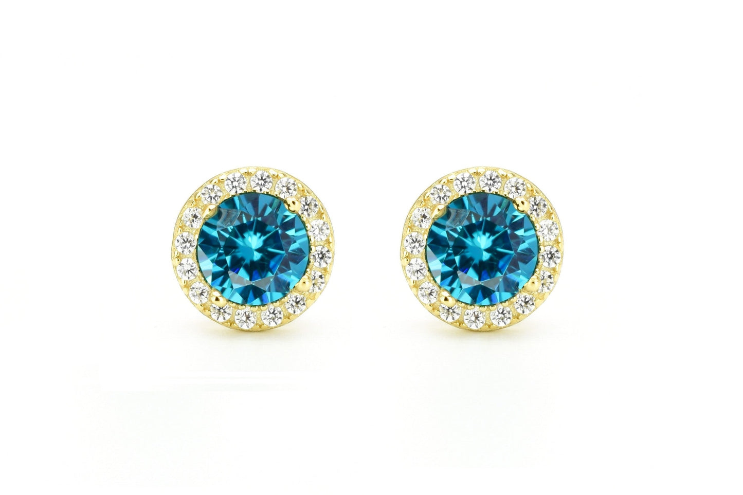 Aquamarijn soorbellen, oorbellen aquamarijn goud, zilveren aquamarijn oorbellen, blauwe oorbellen, ronde oorsieraden, aquamarijn sieraden, birthstone oorbellen, geboortesteen oorbellen maart, natturstenen aquamarijn, halo oorbellen, aquamarijn rosegoud oorbellen