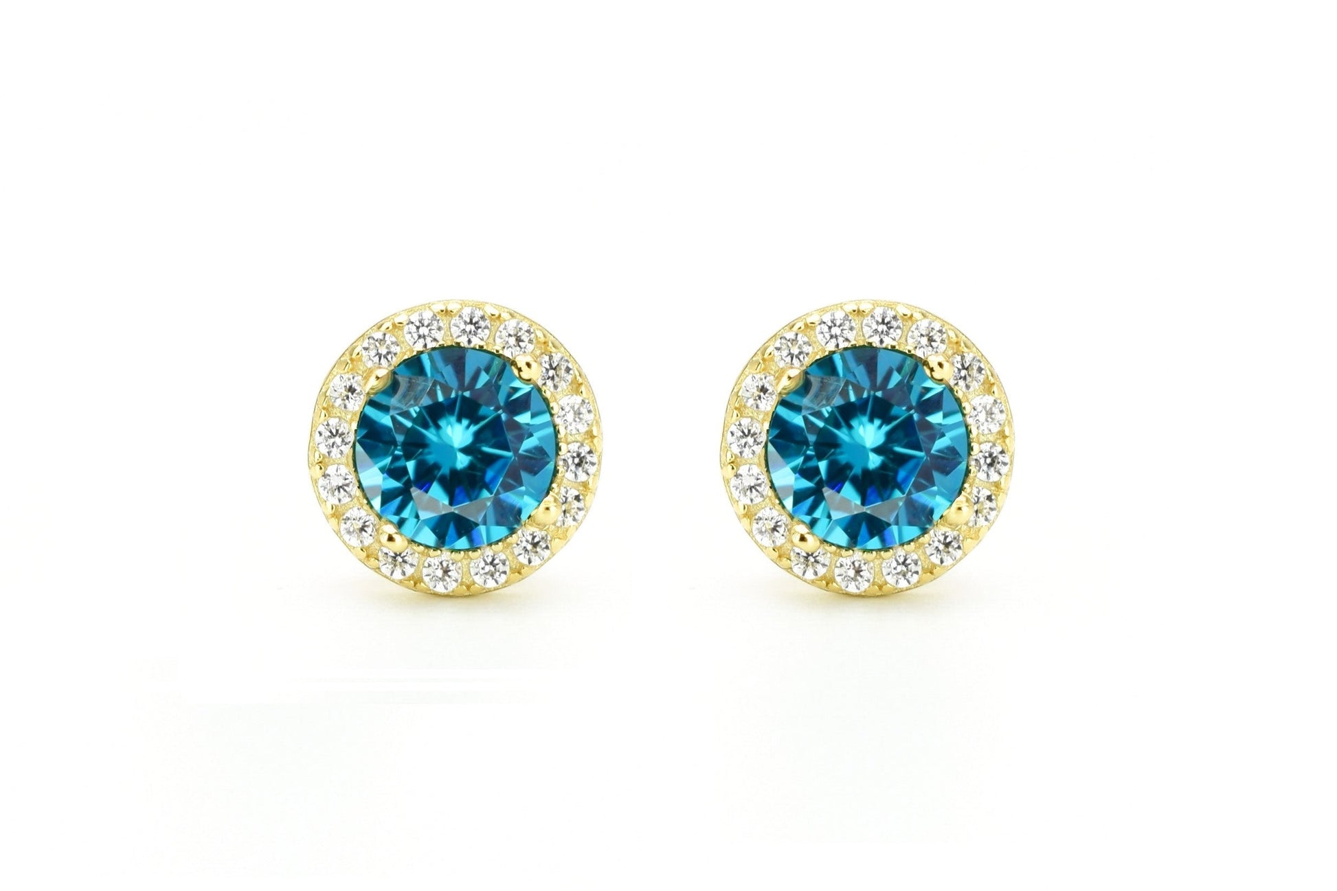 Aquamarijn soorbellen, oorbellen aquamarijn goud, zilveren aquamarijn oorbellen, blauwe oorbellen, ronde oorsieraden, aquamarijn sieraden, birthstone oorbellen, geboortesteen oorbellen maart, natturstenen aquamarijn, halo oorbellen, aquamarijn rosegoud oorbellen