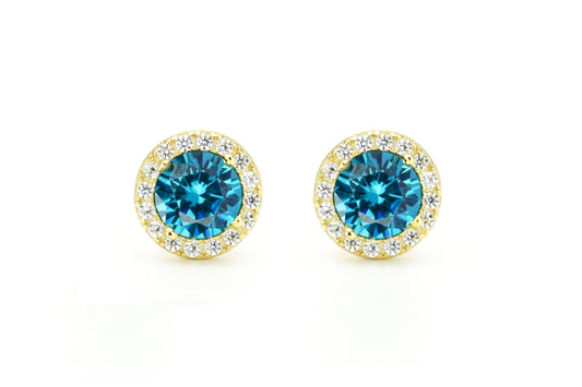 Aquamarijn soorbellen, oorbellen aquamarijn goud, zilveren aquamarijn oorbellen, blauwe oorbellen, ronde oorsieraden, aquamarijn sieraden, birthstone oorbellen, geboortesteen oorbellen maart, natturstenen aquamarijn, halo oorbellen, aquamarijn rosegoud oorbellen