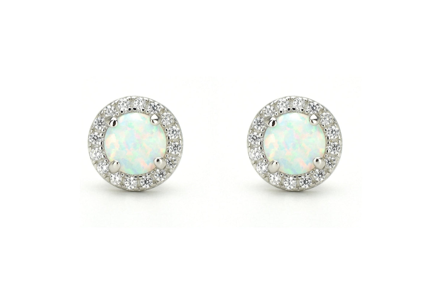 Opaal oorbellen gouden opaal oorbellen, opaal zilveren oorbellen, rosegouden opaal oorbellen, ronde opaal oorbellen, witte stenen oorbellen, birthstone opal, geboortesteen oorbellen, sieraden opaal, oktober sieraden, opaal ronde oorknoppen
