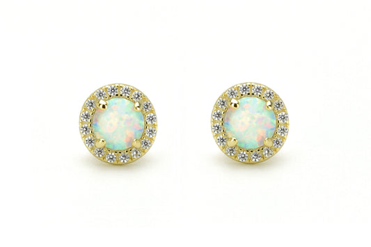 Opaal oorbellen gouden opaal oorbellen, opaal zilveren oorbellen, rosegouden opaal oorbellen, ronde opaal oorbellen, witte stenen oorbellen, birthstone opal, geboortesteen oorbellen, sieraden opaal, oktober sieraden, opaal ronde oorknoppen