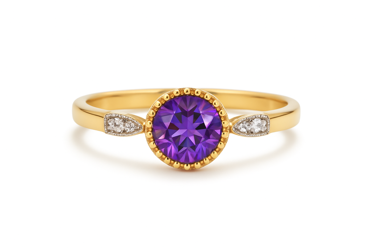 14K Goud June Amethist Diamant Ring