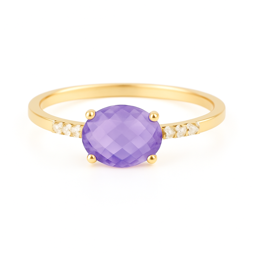 14K Goud Atlanta Amethist Diamant Ring