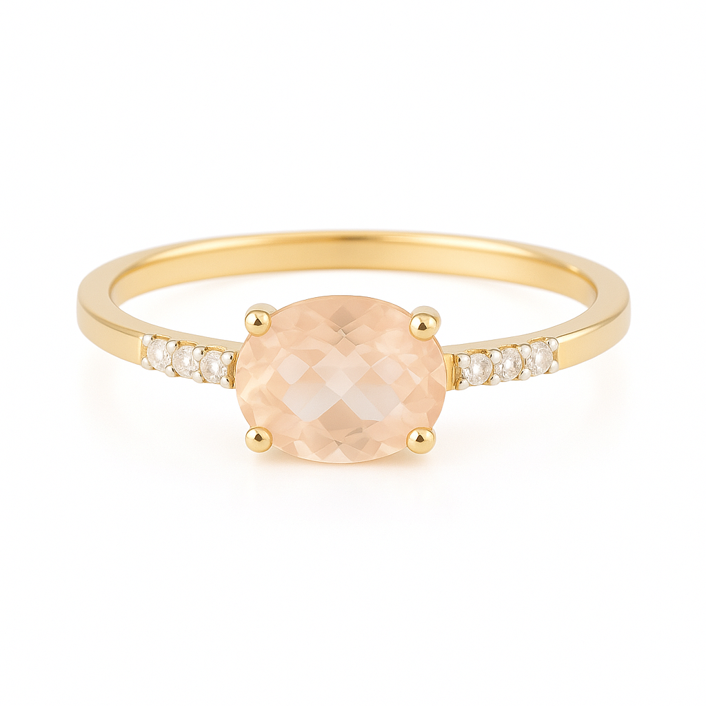 14K Goud Atlanta Rose Kwarts Diamant Ring