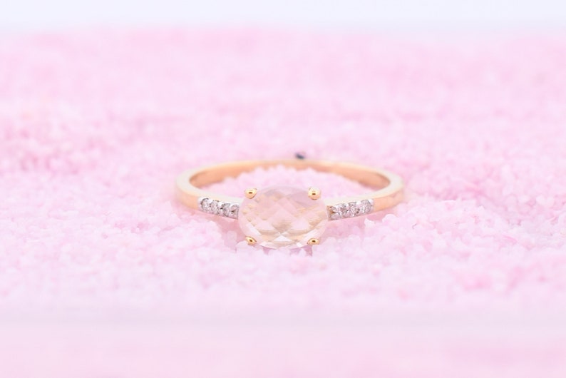 14K Goud Atlanta Rose Kwarts Diamant Ring