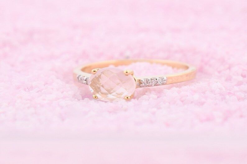 14K Goud Atlanta Rose Kwarts Diamant Ring