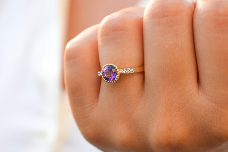 14K Goud June Amethist Diamant Ring