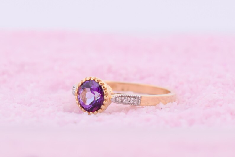 14K Goud June Amethist Diamant Ring